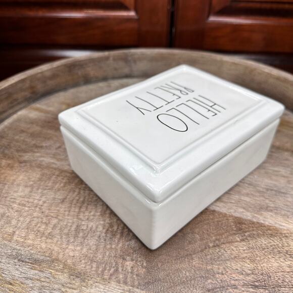 Rae Dunn HELLO PRETTY Jewelry Box Ceramic Vanity Trinket Organizer Divided Tray - Picture 14 of 16